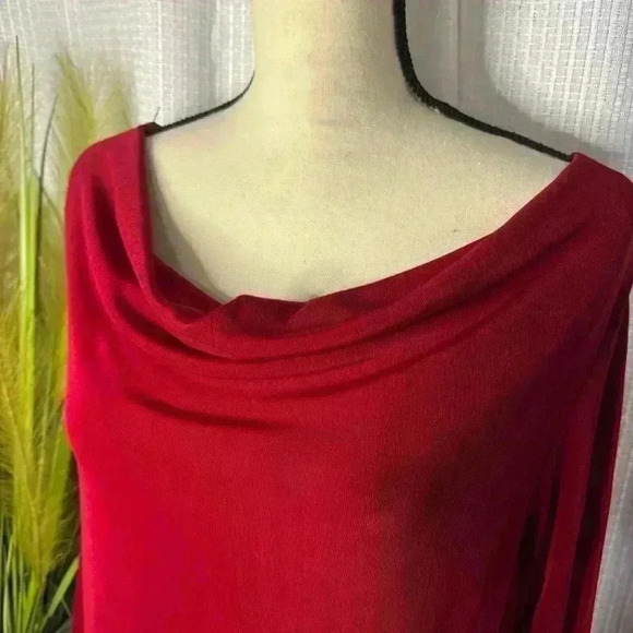 Norm Thompson Women’s XL Christmas Red Long Sleeve Cowl Neck Tunic - Picture 2 of 11